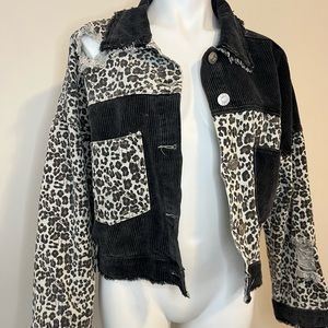 Cheetah cropped denim jacket